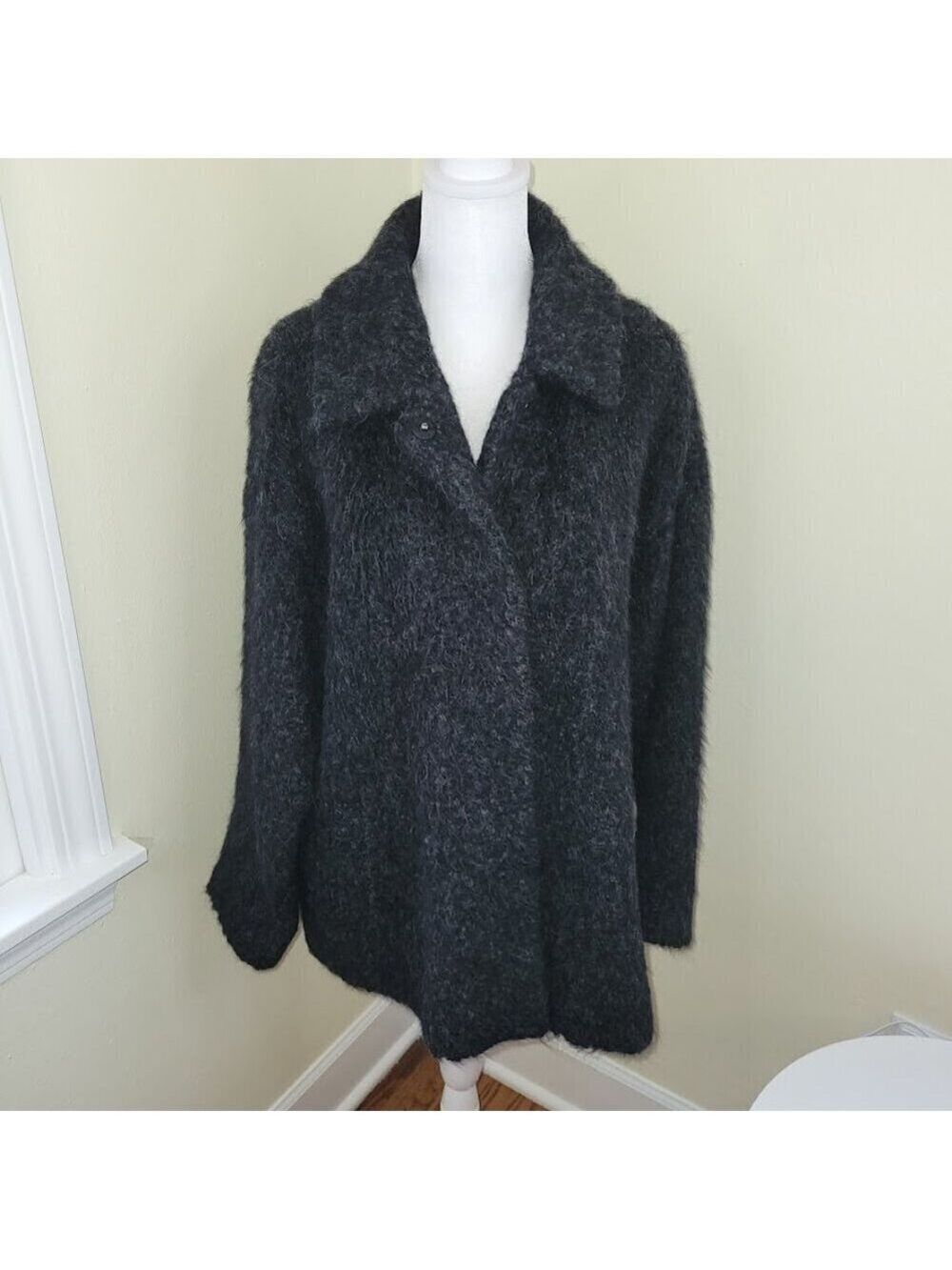Eileen Fisher Alpaca Boucle Classic Collar Short Coat Charcoal Women's Size M - Picture 3 of 15